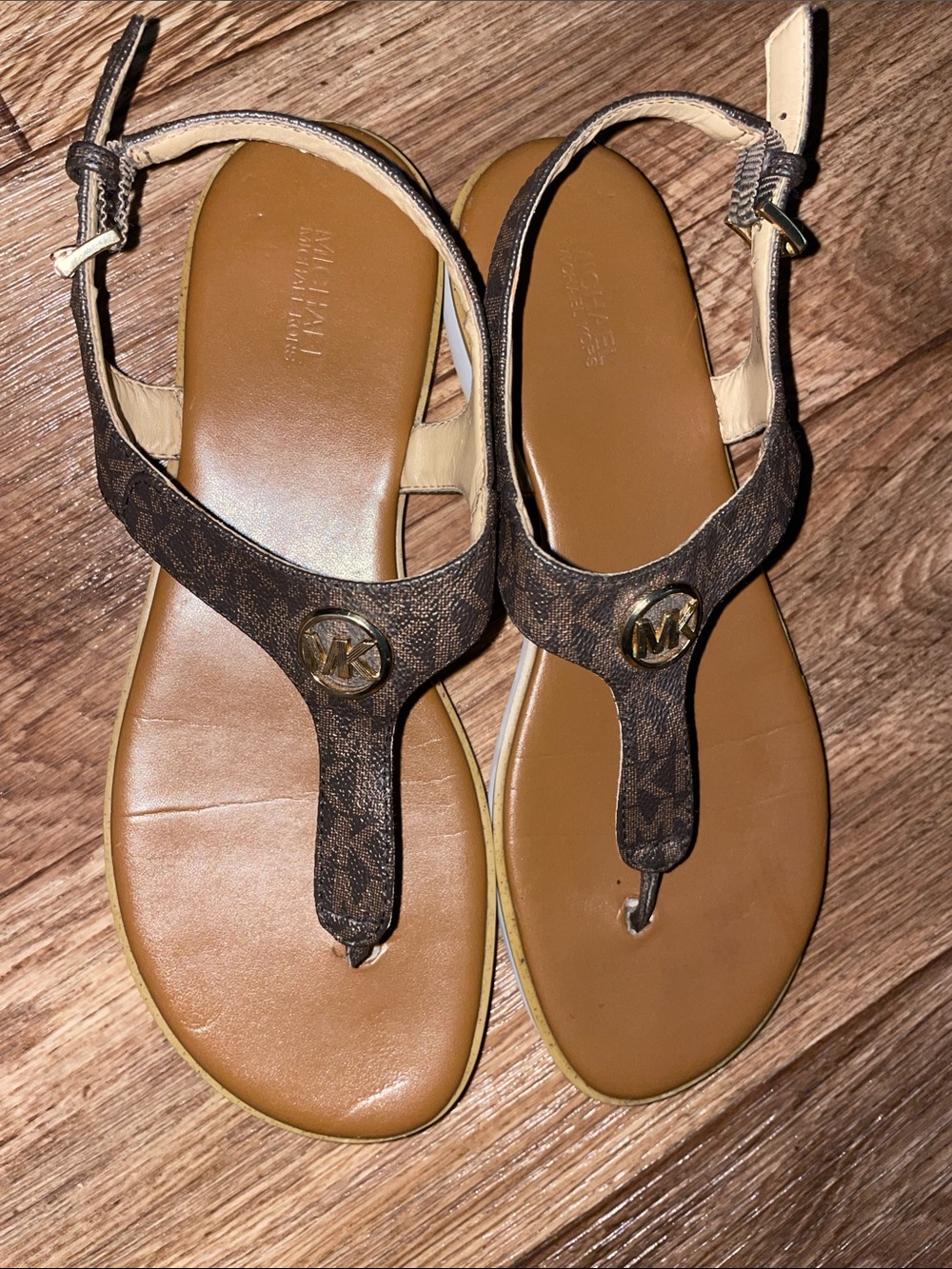 Michael Kors Women's Brown MK Logo Thong Sandals
